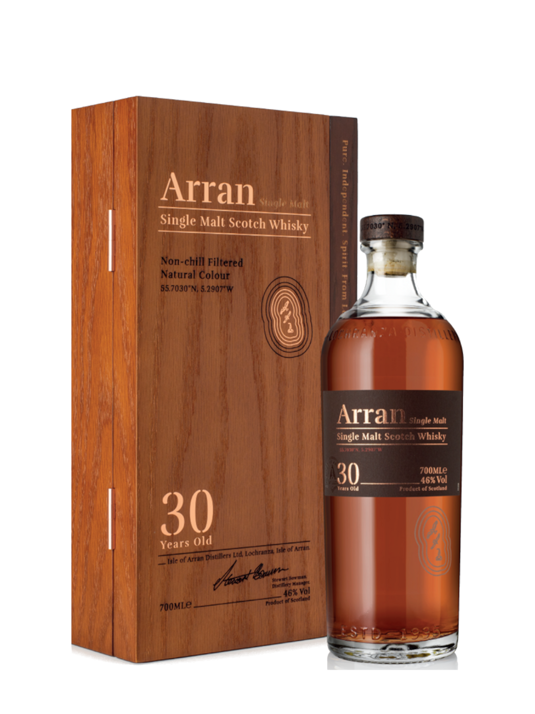 Arran 30 Years Old Single Malt Scotch Whisky - flaske med gaveæske
