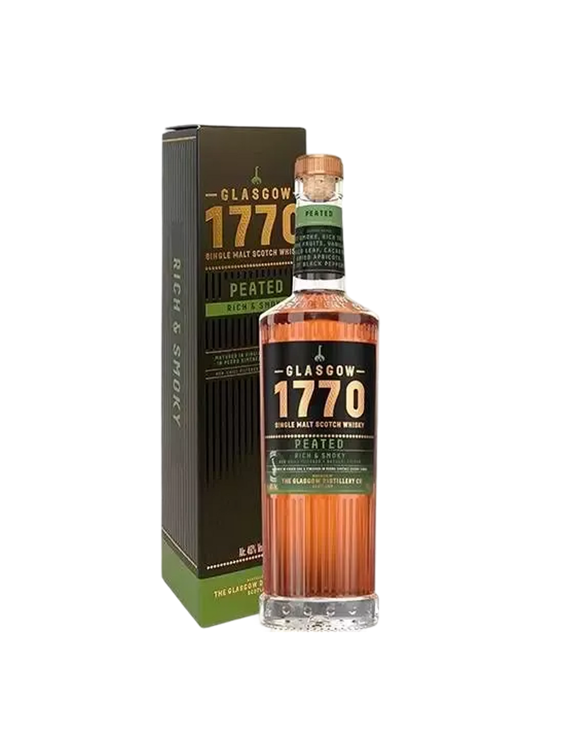 Glasgow 1770 Peated Single Malt Whisky - flaske med gaveæske