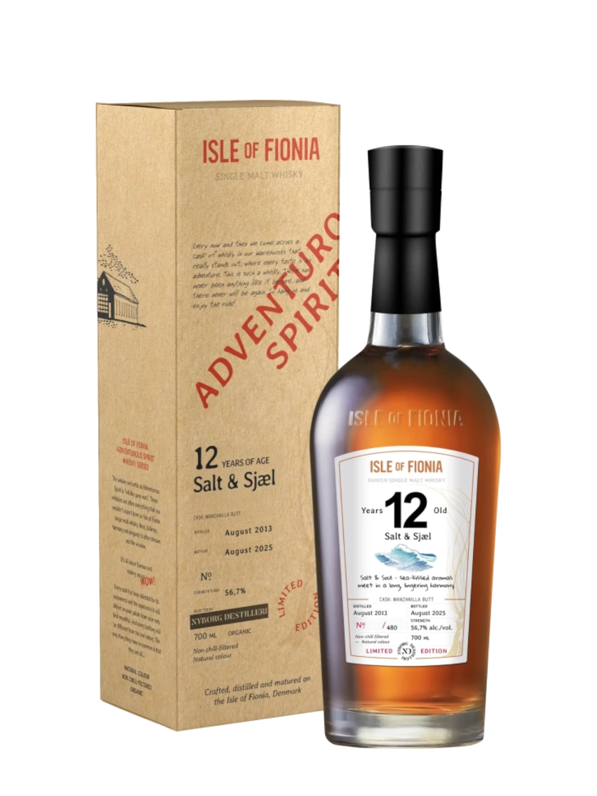 Isle of Fionia 12 år Salt & Själ Single Malt Whisky - flaska med presentask