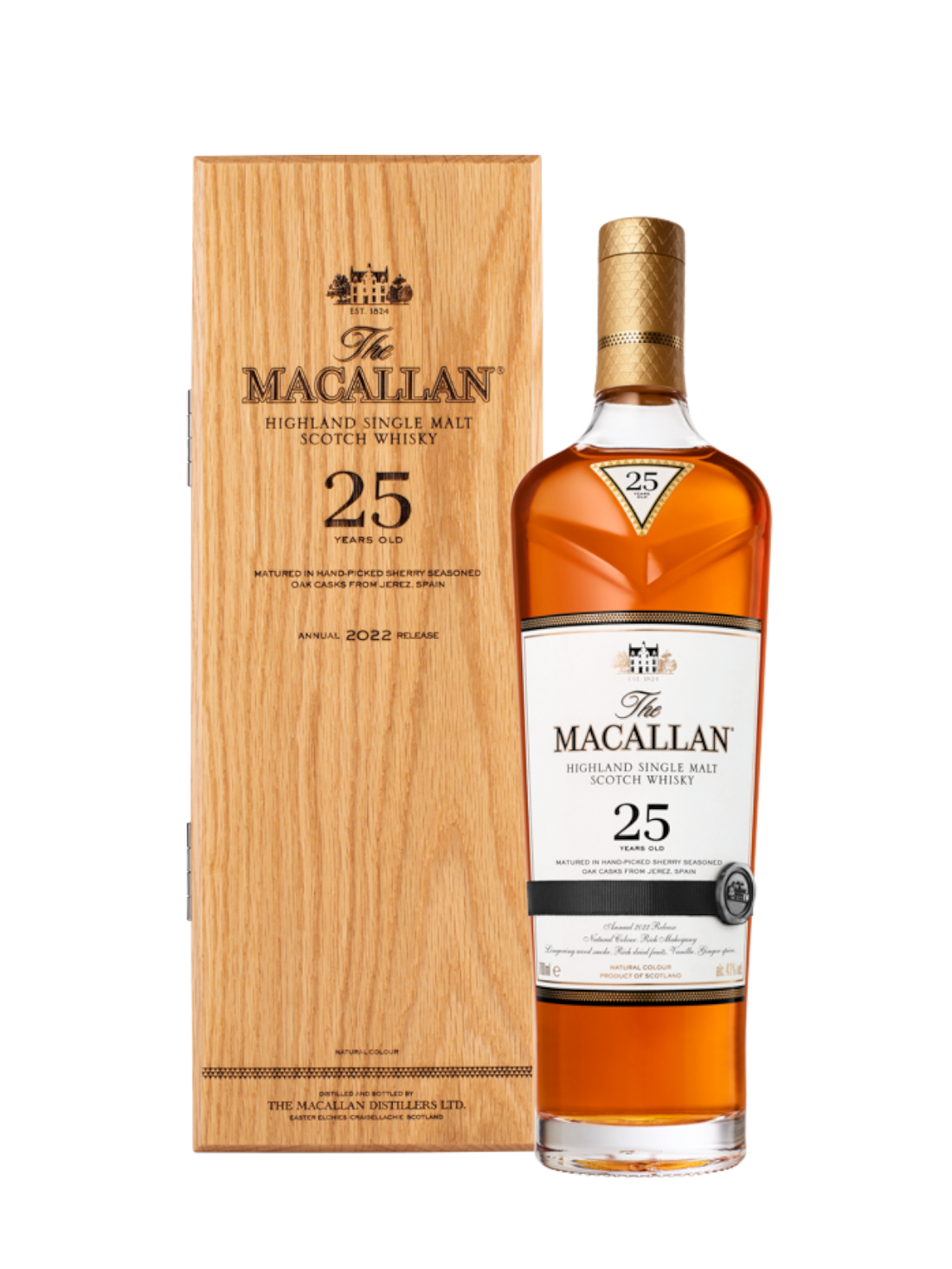 The Macallan 25 års Single Malt Whisky 2022 Release - flaske med gaveæske