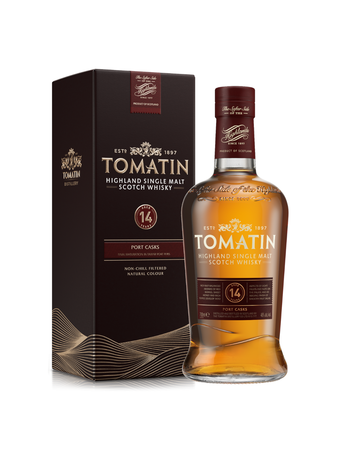 Tomatin 14 Year Old Port Cask Finish Single Malt Whisky - bottle with gift box