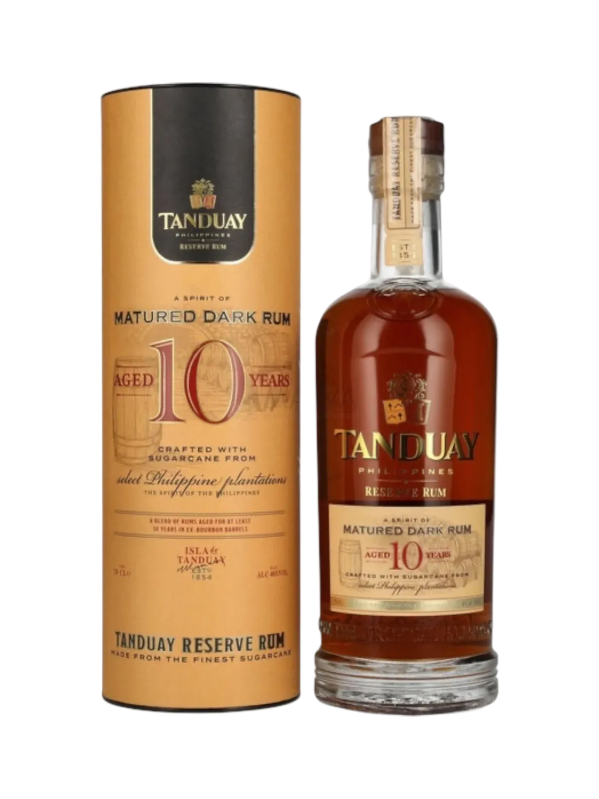 Tanduay Matured Dark 10 Year Old Rum - bottle with gift box