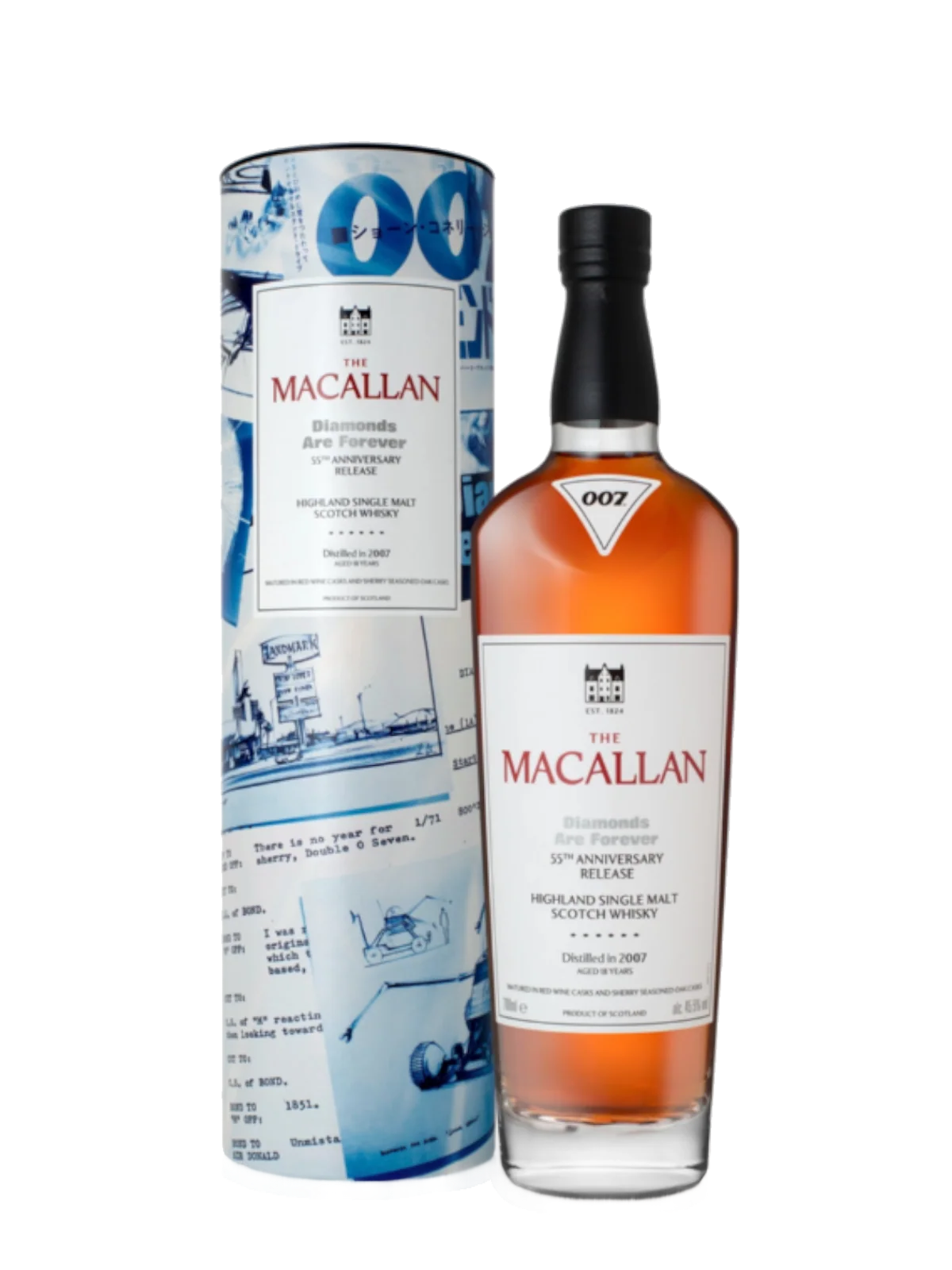 The Macallan Diamonds Are Forever 55th Anniversary Release Whisky - bottle with gift box