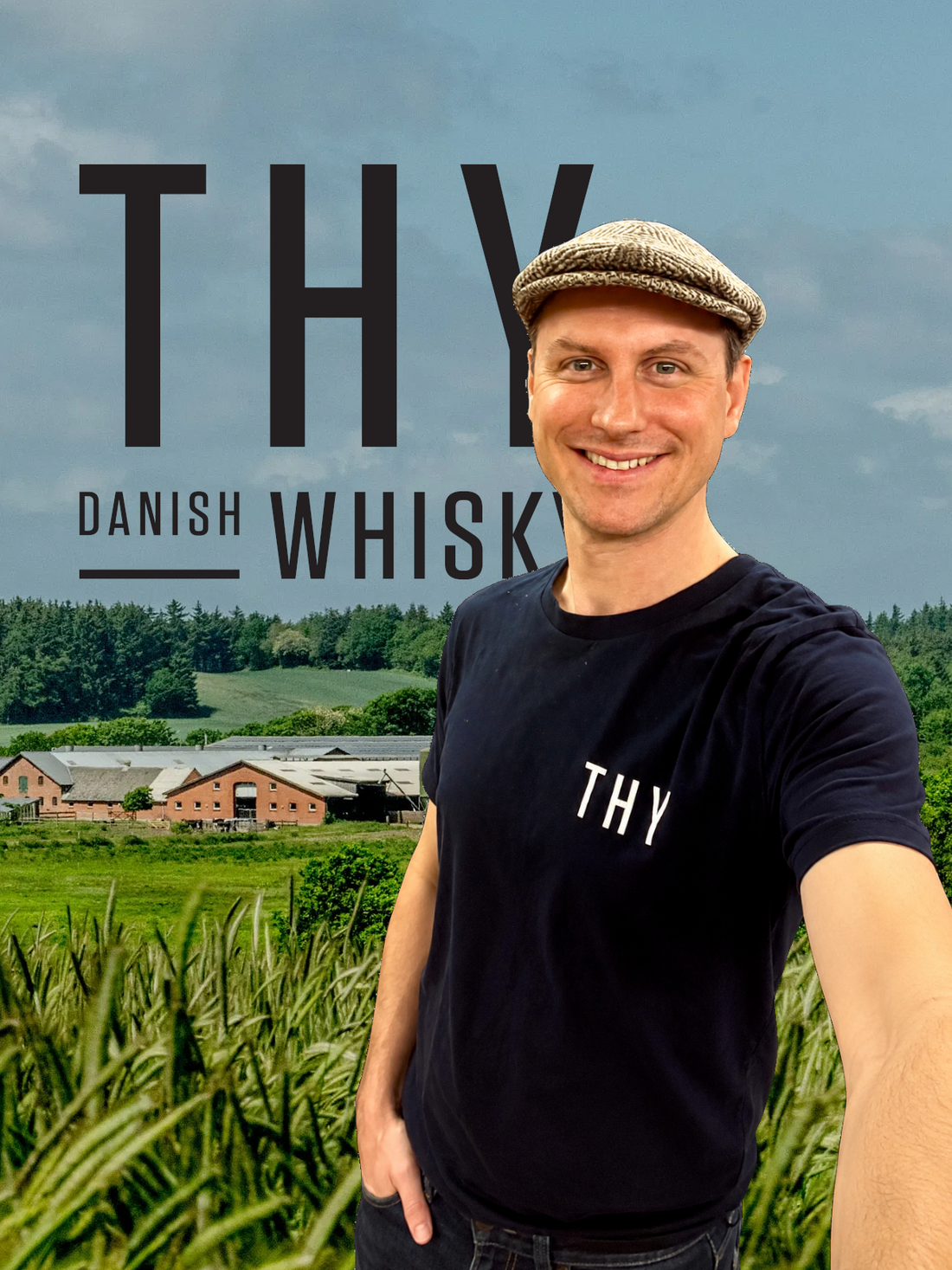 Thy Whisky-smagning - mand i en kornmark foran destilleriet