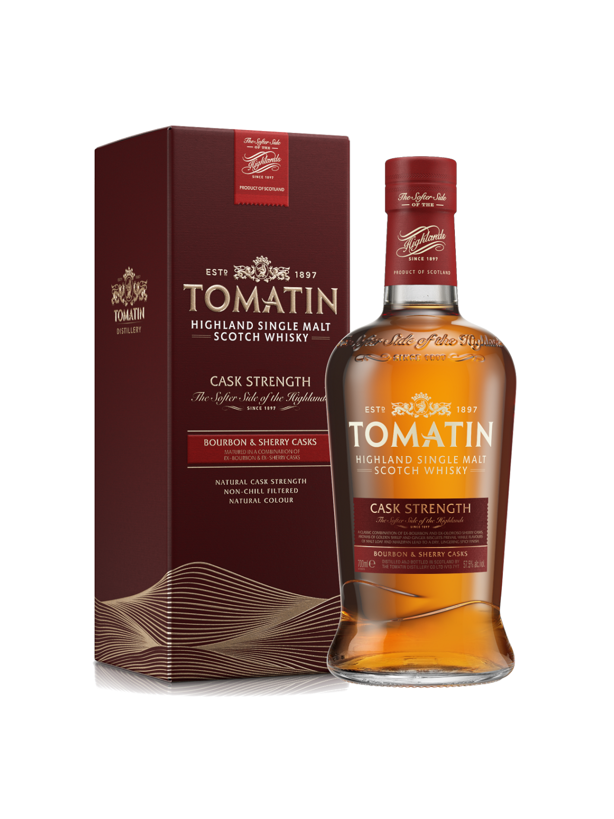 Tomatin Cask Strength Single Malt Whisky - flaske med gaveæske