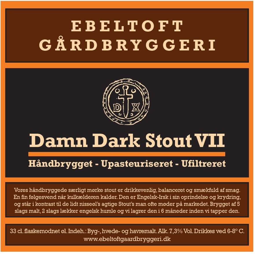 Etikett till Ebeltoft Gårdbryggeri Damn Dark Stout Öl