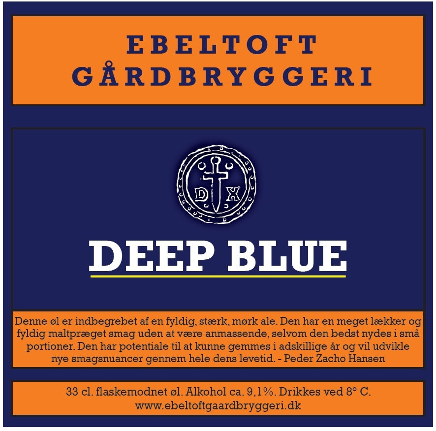 Etikett till Ebeltoft Gårdbryggeri Deep Blue Öl