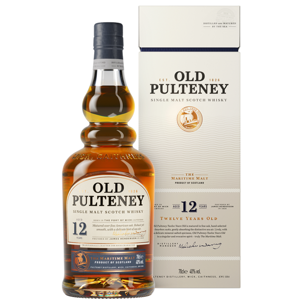 Old Pulteney 12 års Single Malt Whisky - flaske med gaveæske