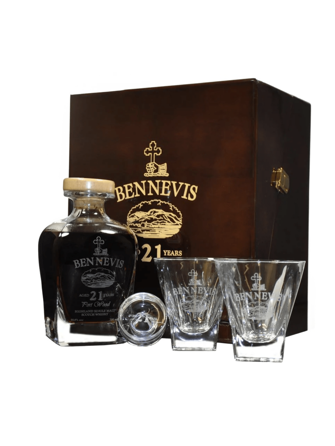 Ben Nevis 21 år - karaffel og to glas med gaveæske