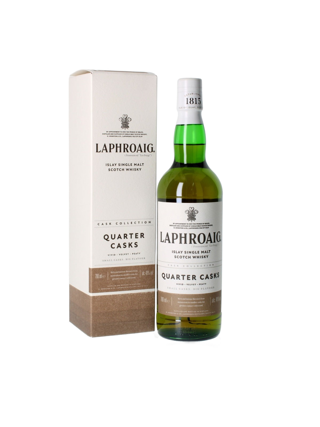 Laphroaig Quarter Cask Single Malt Scotch Whisky - flaske med gaveæske