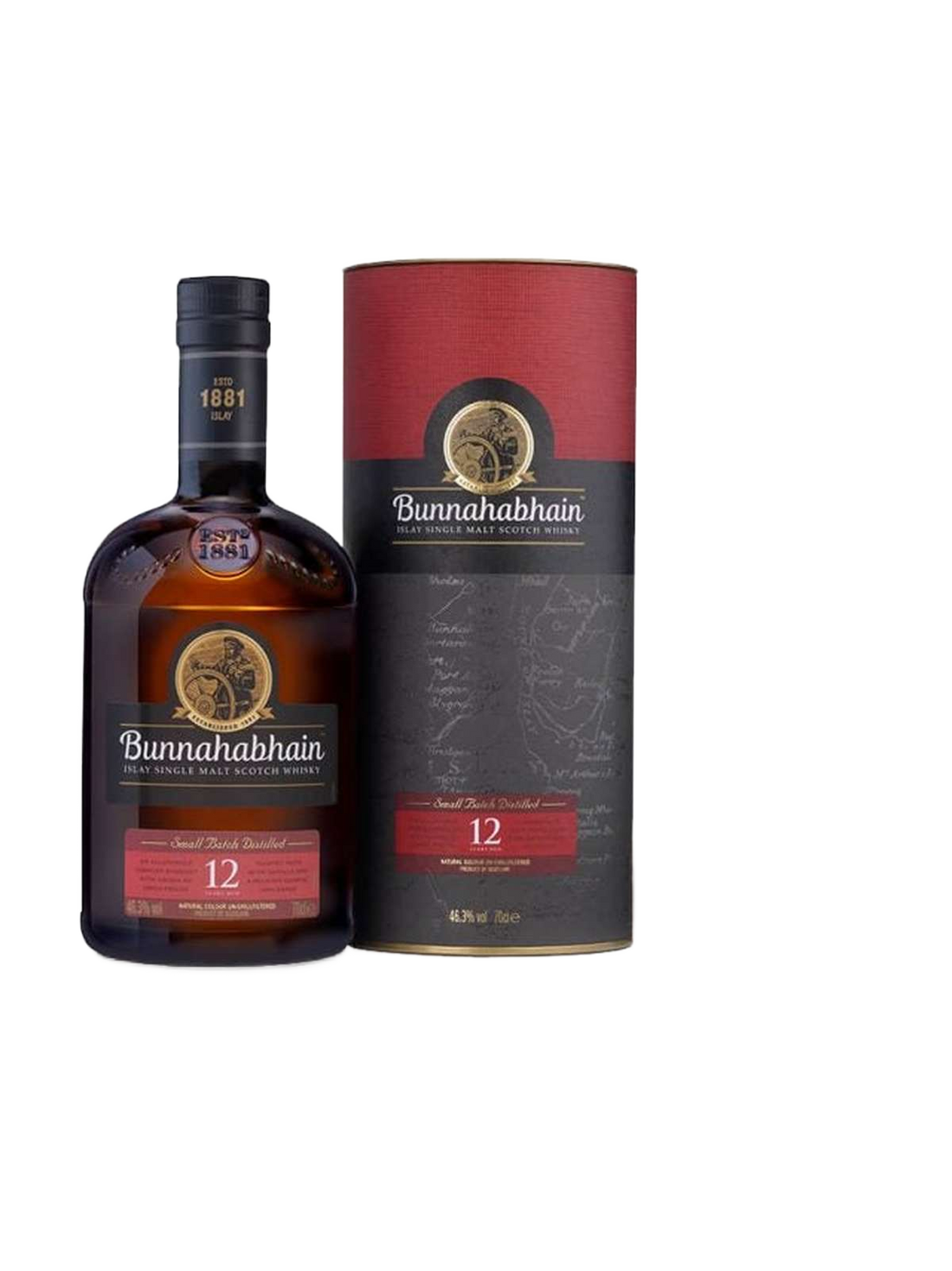 Bunnahabhain 12 års Single Malt Whisky - flaske med gaveæske