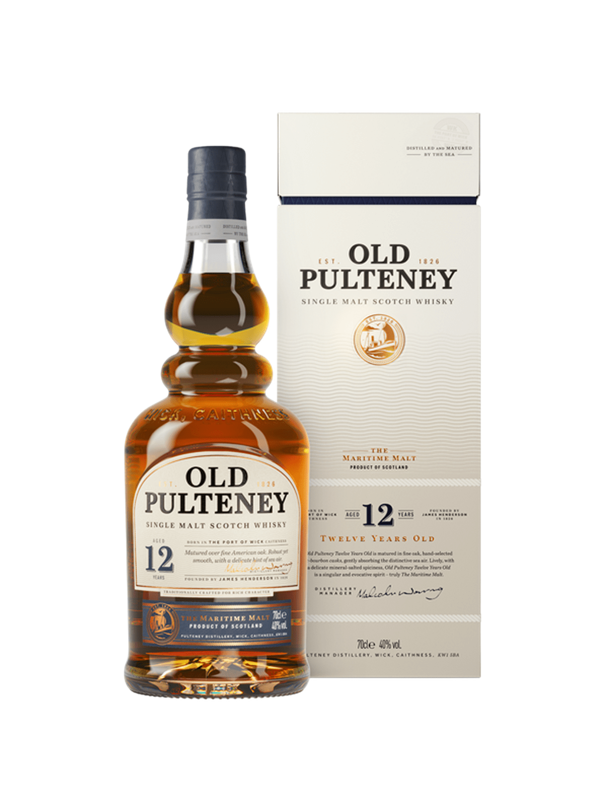 Old Pulteney 12 års Single Malt Whisky - flaske med gaveæske