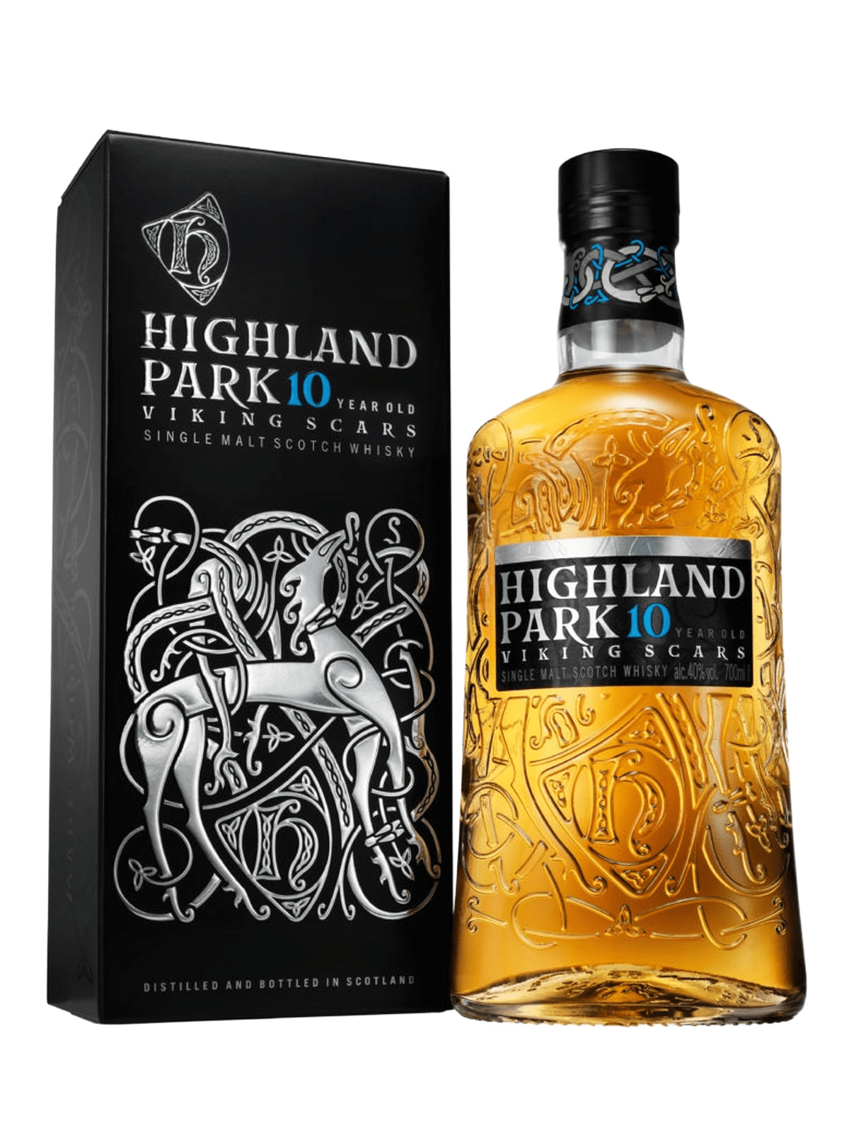 Highland Park Viking Scars 10 års Single Malt Whisky - flaske med gaveæske