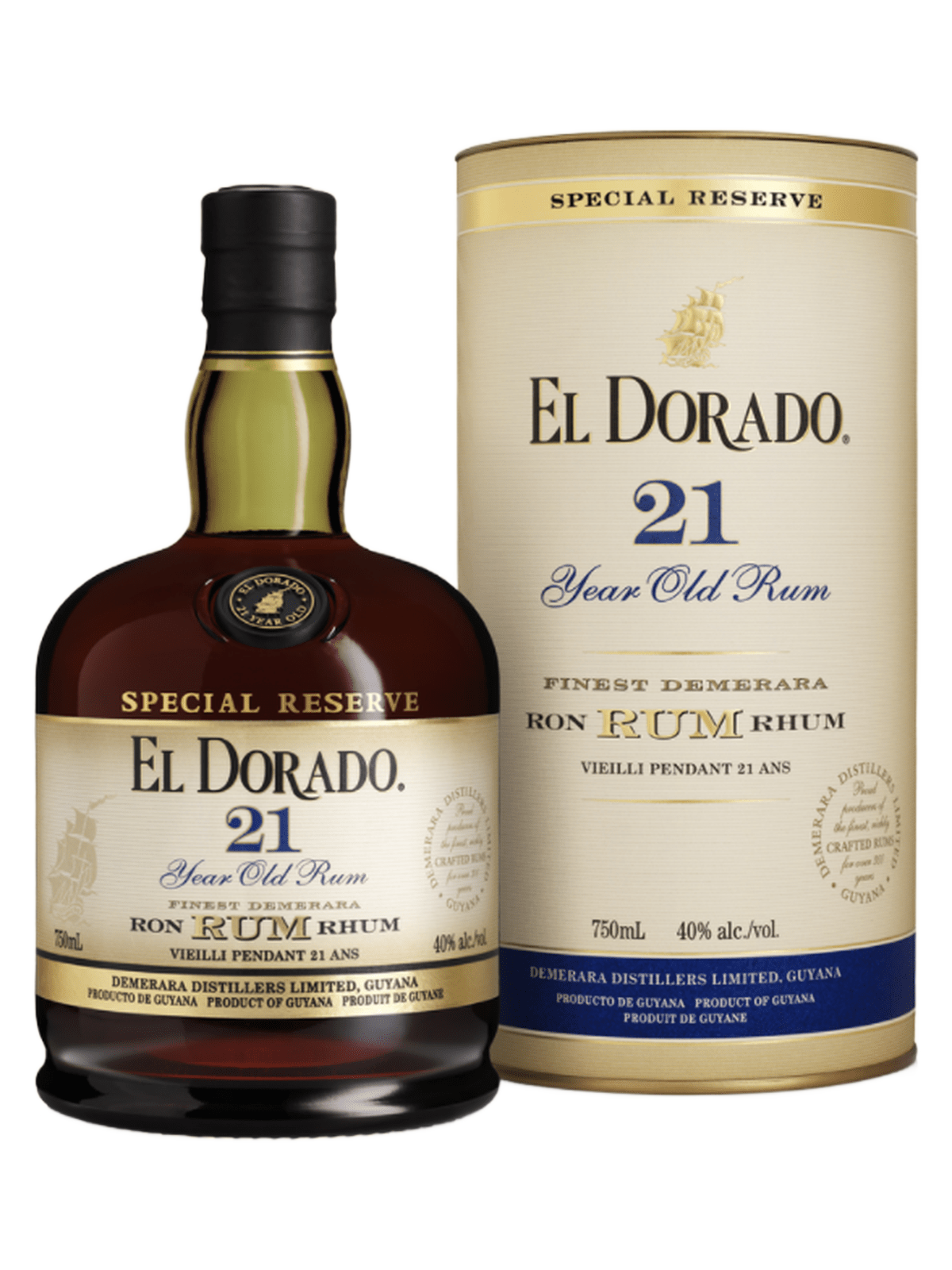 El Dorado Rum 21 år - flaske med gaveæske