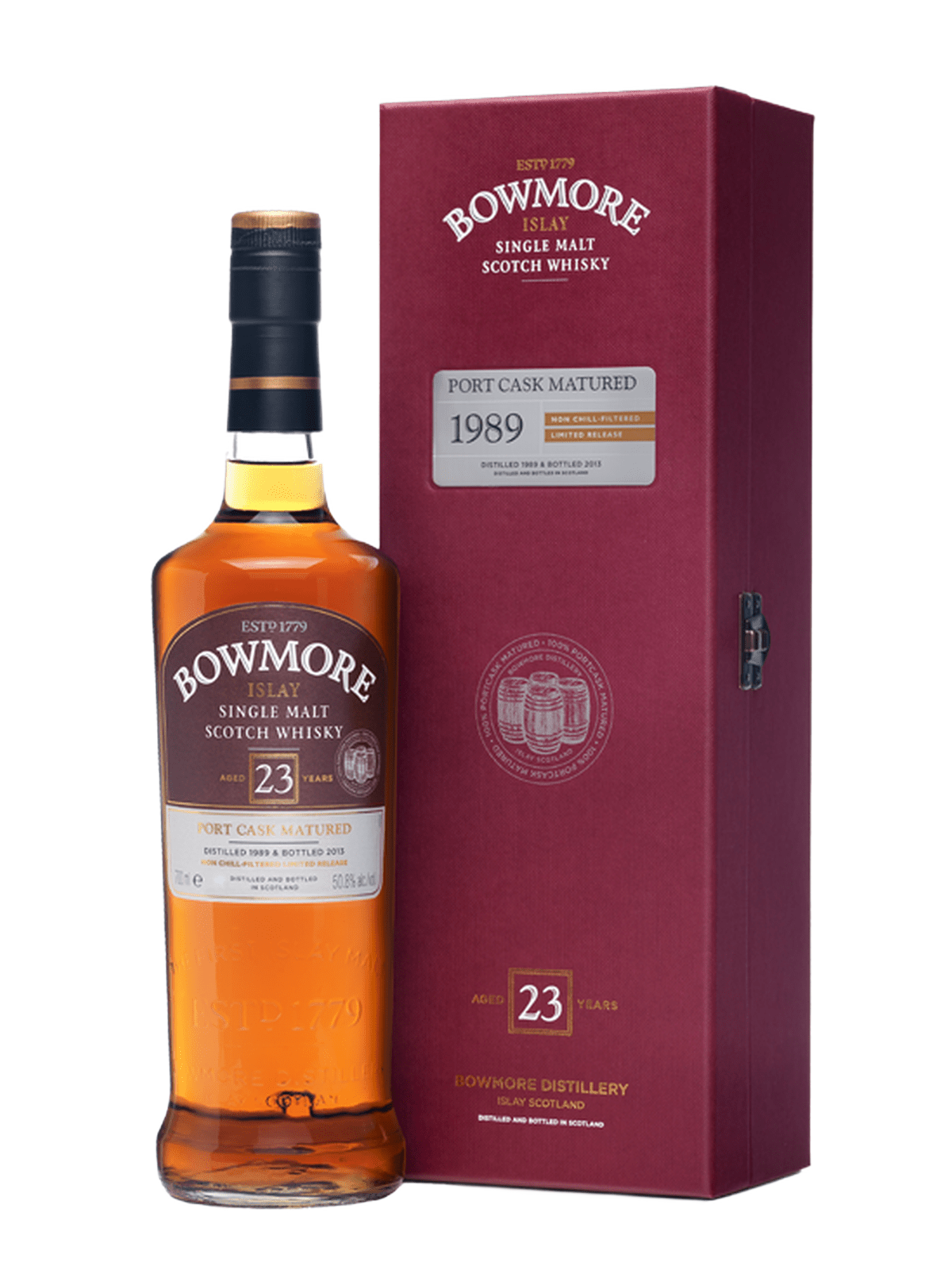Bowmore 23 år Port Cask Matured Single Malt Whisky - flaska med presentask