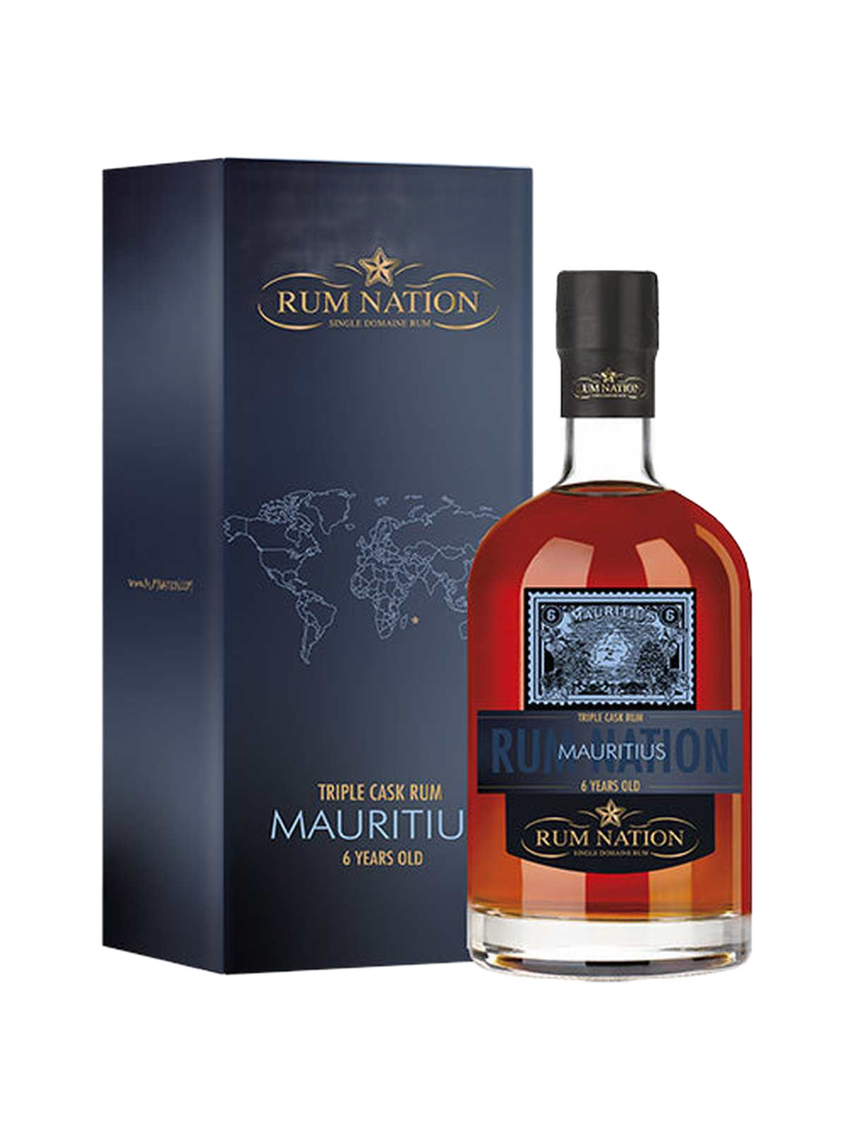 Rum Nation Mauritius 6 Years Old Triple Cask Rum - bottle with gift box