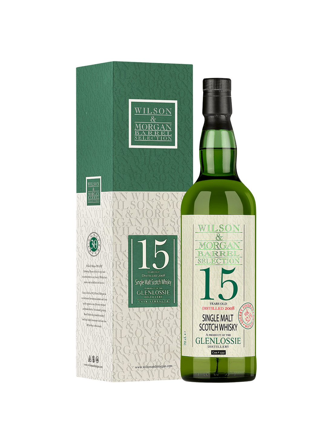 Wilson & Morgan Glenlossie 15 års Single Malt Whisky - flaske med gaveæske
