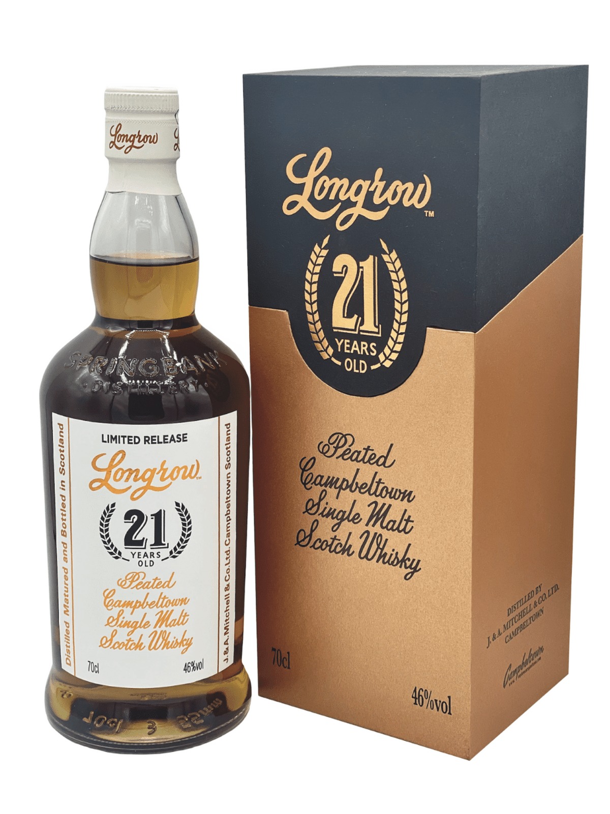 Longrow 21 Year Old Single Malt Whisky 2023 Release - bottle with gift box