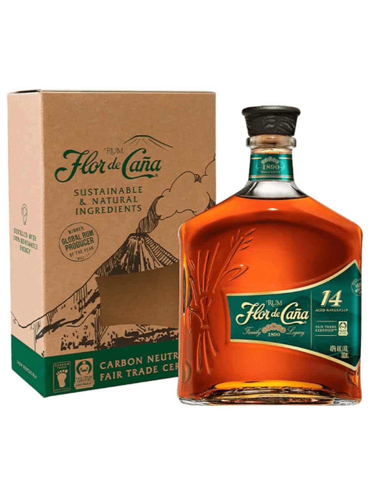 Flor de Caña 14 års rom - flaske med gaveæske