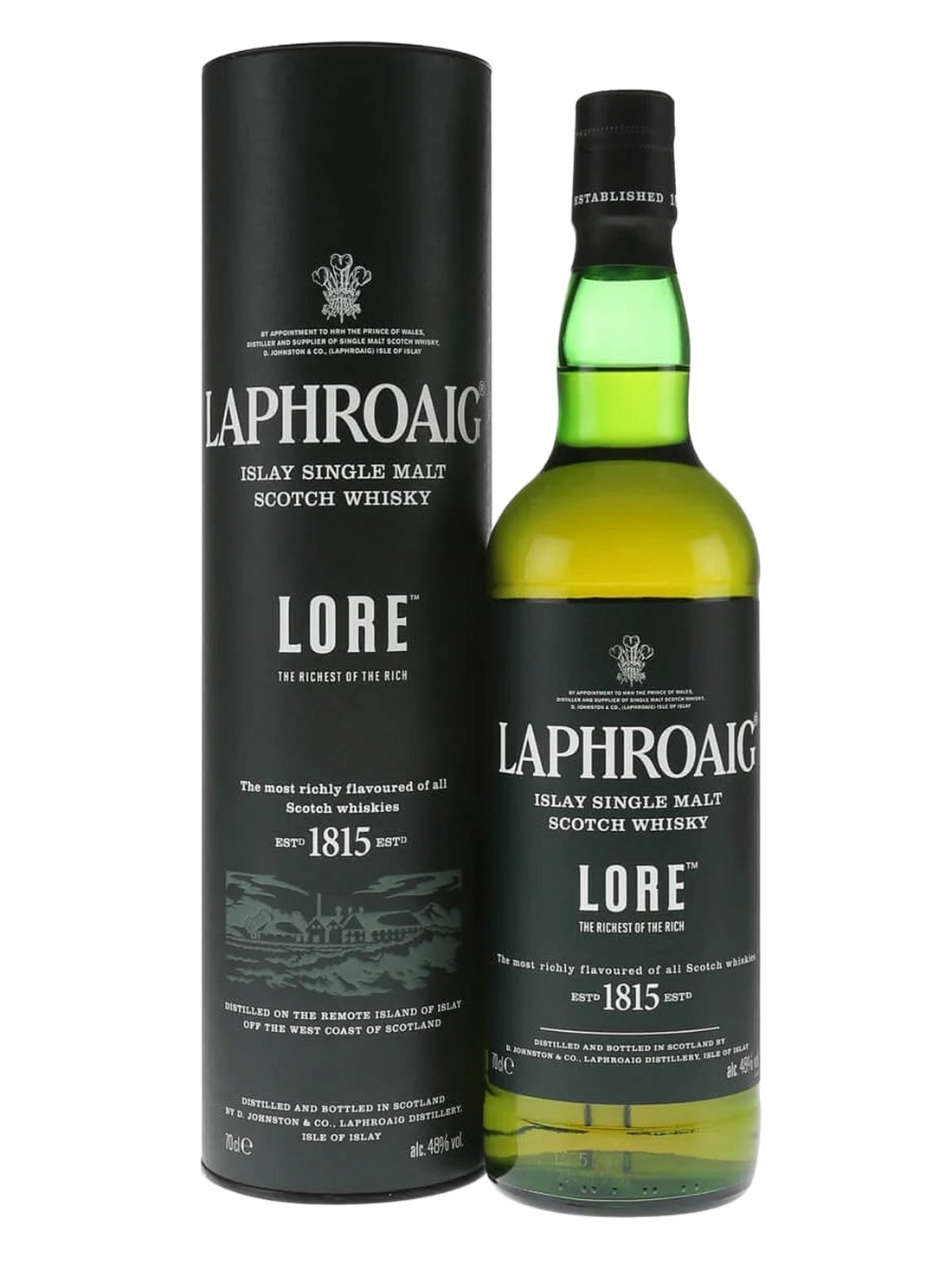 Laphroaig Lore Single Malt Whisky - flaske med gaveæske