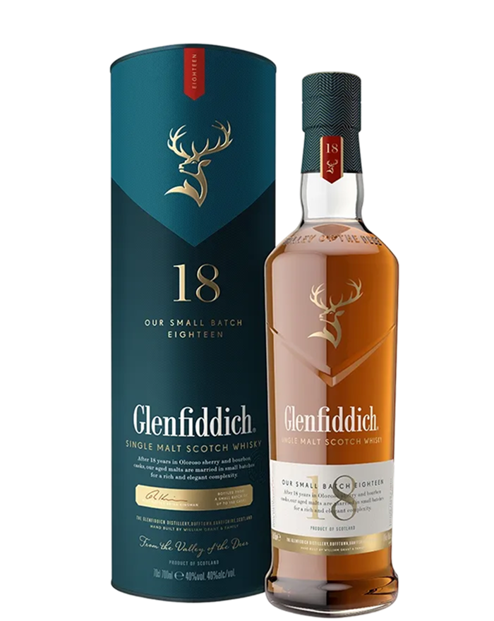 Glenfiddich 18 års Single Malt Whisky - flaske med gaveæske