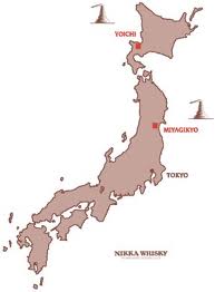 Kort over Japan med Yoichi og Miyagikyo markeret